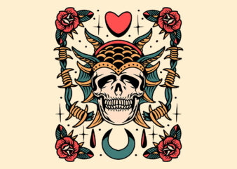 krampus skull tattoo flash