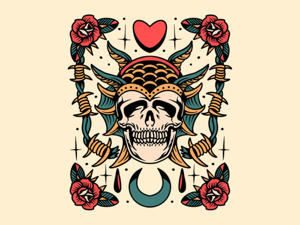 Krampus skull tattoo flash t shirt vector art