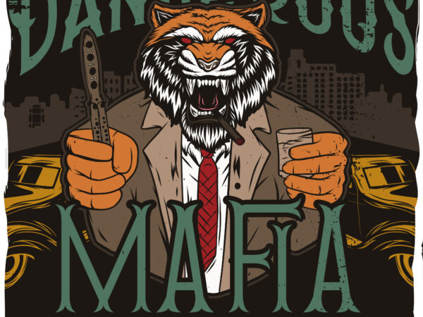 A tiger gangster with a knife and a shot of spirit, t-shirt design