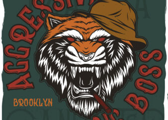 A tiger gangster with a hat on his head, t-shirt design