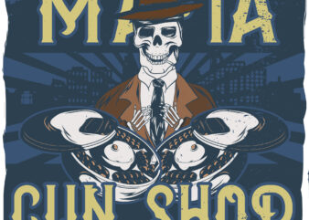A gangster’s skeleton with a hat on, and bullets