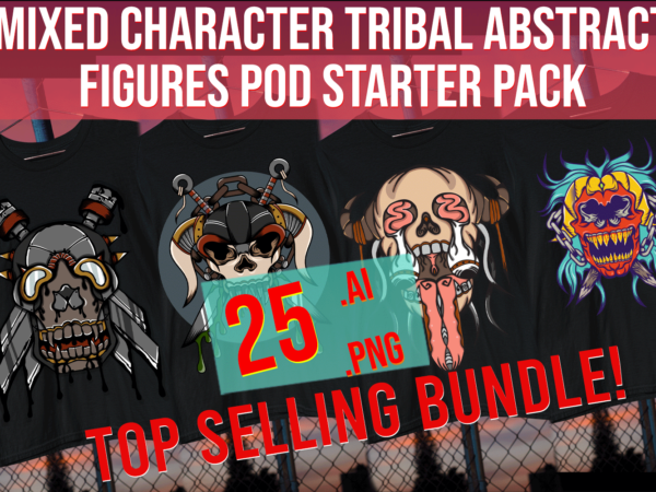 Mixed character tribal abstract figures pod starter pack vol. 4 t shirt designs for sale