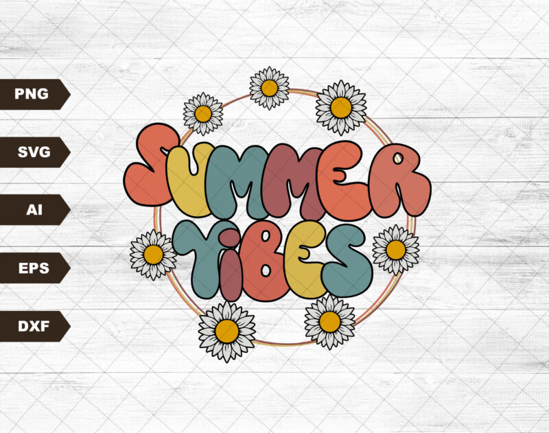 Summer Vibes SVG, retro summer SVG, summer t shirt design, beach SVG, floral summer SVG for sublimation, summer sublimation