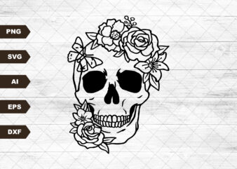 Skull Flower with Butterfly Svg | Skull Svg | Floral Skull Clipart | Flower Skull Svg | Skull SVG| Sugar Skull Svg | Skull Vector | Cutfile