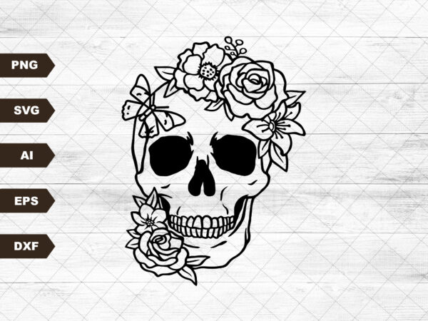 Skull flower with butterfly svg | skull svg | floral skull clipart | flower skull svg | skull svg| sugar skull svg | skull vector | cutfile