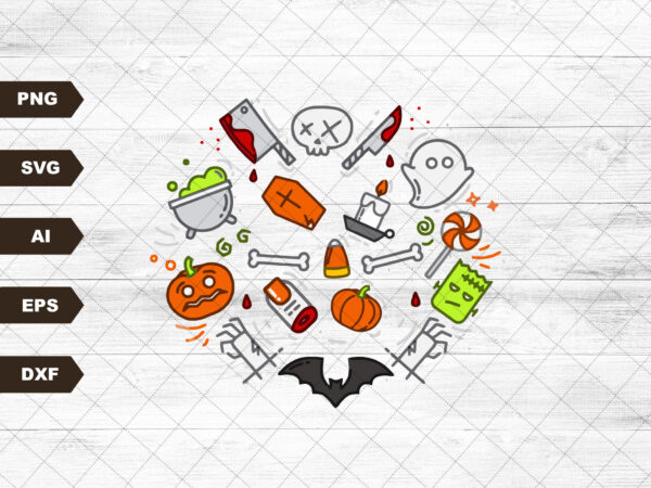 Halloween doodle heart collage i love halloween svg graphic t shirt Halloween doodle heart collage i love halloween svg graphic t shirt