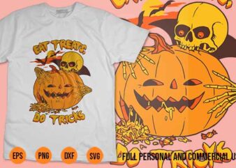 Funny Happy Halloween Skull and Pumpkin Shirt Design