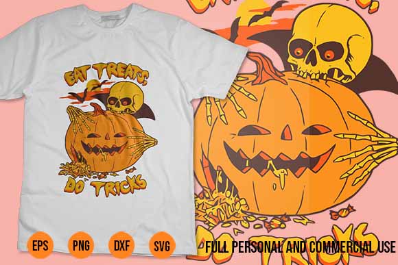 Funny happy halloween skull and pumpkin shirt design