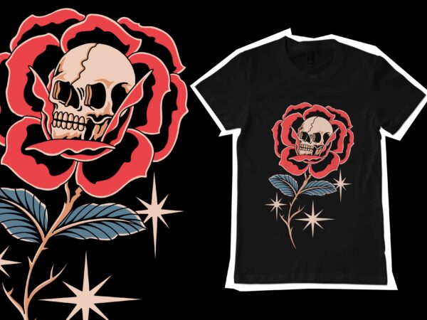Skull and rose t-shirt design