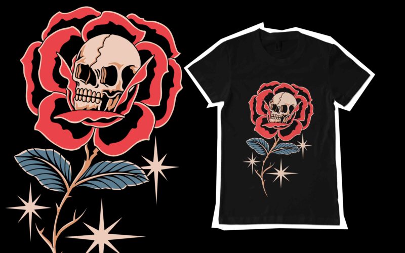 Skull and rose t-shirt design