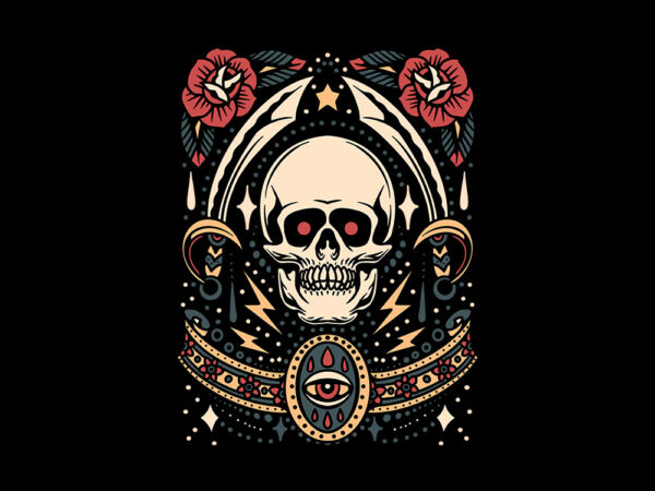 Skull sword tattoo flash t shirt template vector