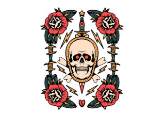 thunder skull tattoo flash t shirt designs for sale