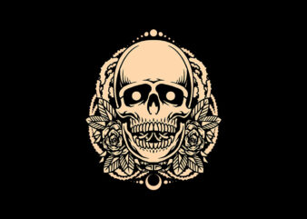 wild skull rose t shirt design for sale