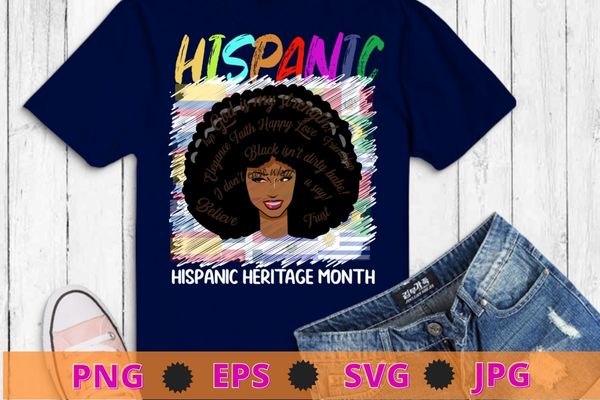 Afro african american girl hispanic heritage month hispanic women power t-shirt design eps