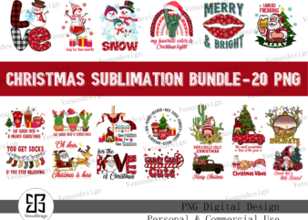 Christmas Sublimation Bundle- 20 PNG t shirt vector file