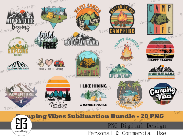 Camping vibes sublimation bundle t shirt vector file