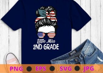Little Miss Second Grade Girl Back To School Shirt 2nd Grade T-Shirt design svg, Little Miss Second Grade Girl Back png, afro girl, messy bun