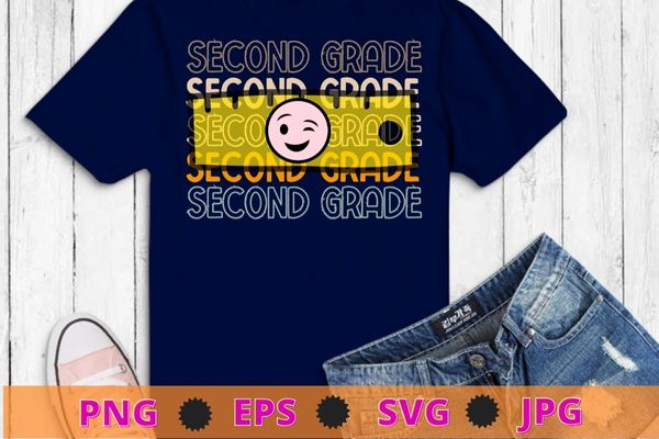Second Grade Vintage Retro 2nd Grade Back To School Teacher T-Shirt design svg, Groovy Second Grade Vibes, wink Face, Retro, Teachers Back To School