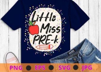 Kids Little Miss Pre-K Bleached 1st Day Of School Girls T-Shirt design svg, back to school, 1st day of school for girls,