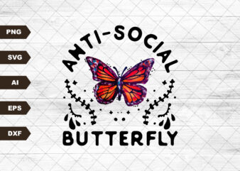 Anti-social Butterfly Vintage Tie Dye PNG Print File for Sublimation Or Print, Retro Sublimation, Vintage, Funny Sublimation, Be Kind