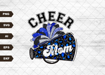Cheer Mom PNG Image, Blue Leopard Letters Cheer Design, Sublimation Designs Download, Transparent PNG