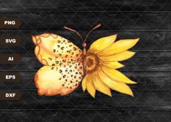 Sunflower Butterfly PNG files for sublimation downloads | Leopard Sunflower PNG sublimation designs downloads | Western PNG | Country png