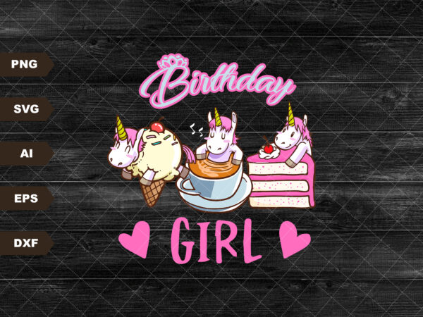 Birthday girl unicorn png, iced latte drinks coffee rainbow frappuccino digital download sublimation design drawn printable clipart tshirt