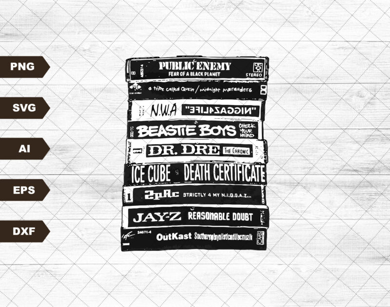 90s Rap Hiphop Cassette Tapes Svg file, EPS file, PNG file, JPG file, Instant Digital Download,