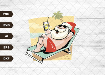 Santa Christmas In July Svg, Summer Vibes, Beach Vacation, Holiday Svg, Tropical Svg, Svg, Png t shirt template vector
