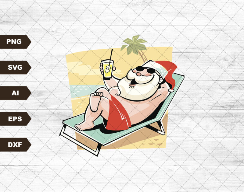 Santa Christmas In July Svg, Summer Vibes, Beach Vacation, Holiday Svg, Tropical Svg, Svg, Png