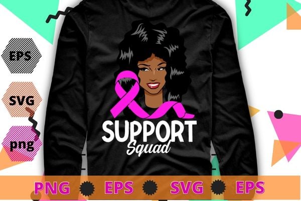 Support Squad Messy Bun pink Ribbon breast cancer awareness T-Shirt design svg, Support Squad, pink Ribbon, breast cancer awareness