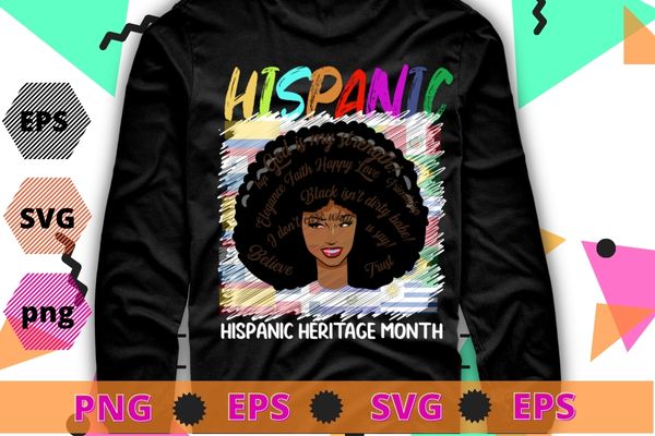 Afro african american girl Hispanic Heritage Month Hispanic Women power T-Shirt design eps