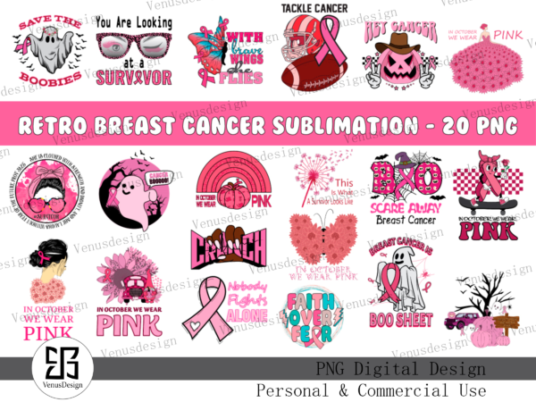 Retro breast cancer sublimation bundle t shirt design online