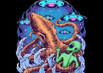 Alien vs octopus t shirt vector