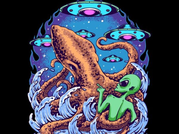 Alien vs octopus t shirt vector