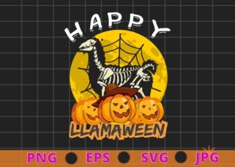 Happy Llamaween LLama Funny Halloween Skeleton Kids Girls T-Shirt design svg, hallo Llamaween, LLama,LLama Skeleton png