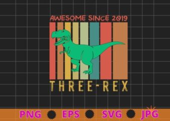 awesome since 2019 funny T-rex and three rex vintage retro T-shirt design svg,