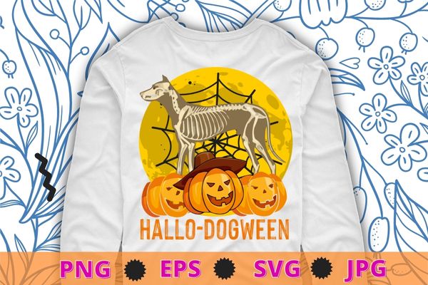Happy hallo dogtween funny dog halloween skeleton kids girls t-shirt design svg, hallo dogtween, dogween,cat skeleton png, halloween eps