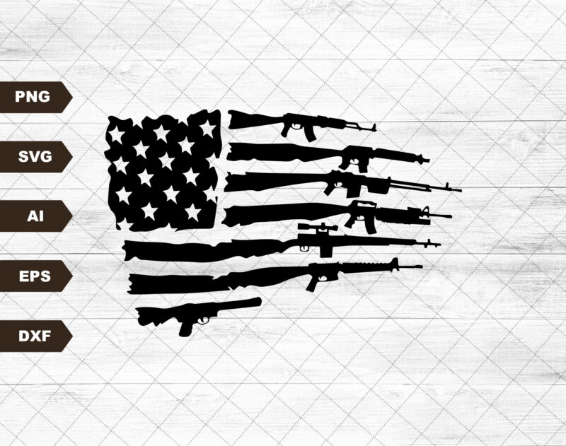 American Gun Flag svg, Rifle flag svg, Guns svg, 2nd Amendment svg, Distressed flag svg, Military svg – Printable, Cricut