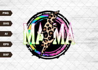 Mama Rainbow Leopard Lightning PNG Print File for Sublimation Or Print, Retro Sublimation, Mom, Be Kind, Mother’s Day, Momma, Vintage