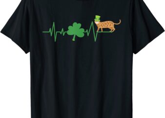 Bengal Cat Heartbeat St Patrick’s Day T-Shirt CL