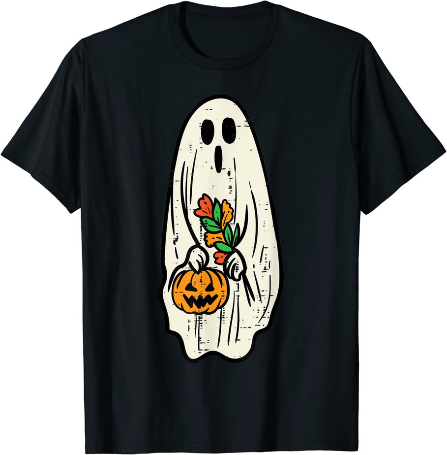 Ghost Floral Groovy Vintage Retro Halloween Costume Women T-Shirt CL ...
