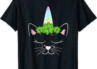 Caticorn Shirt St Patricks Day T-Shirt Cat Unicorn Tee Girls CL