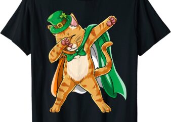 St Patricks Day Dabbing Cat Boys Kids Gifts Irish Flag T-Shirt CL