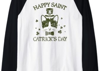 Happy Saint Catrick’s Day Funny Kitty Cat St Patrick’s Day Raglan Baseball Tee CL