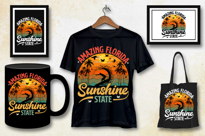 Amazing Florida Sunshine State T-Shirt Design-Vacation T-Shirt Design
