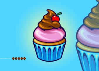 Delicious cherry cupcake colorful svg