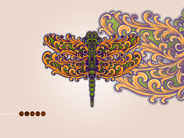 Elegant vintage dragonfly ornament svg vector clipart