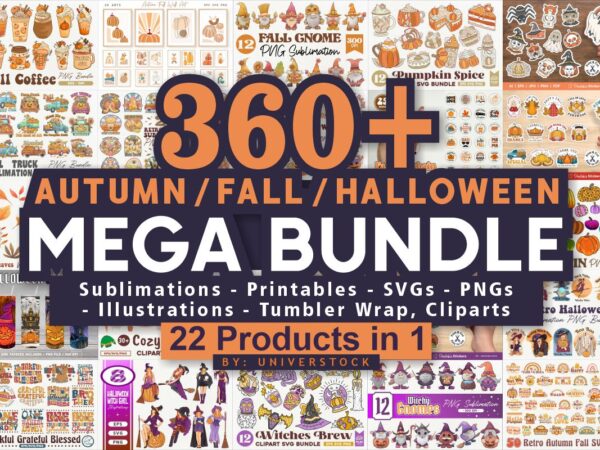 Fall mega bundle, halloween mega bundle, retro fall t shirt designs bundle, autumn mega bundle