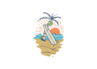 Surfboard and Beach t shirt template vector